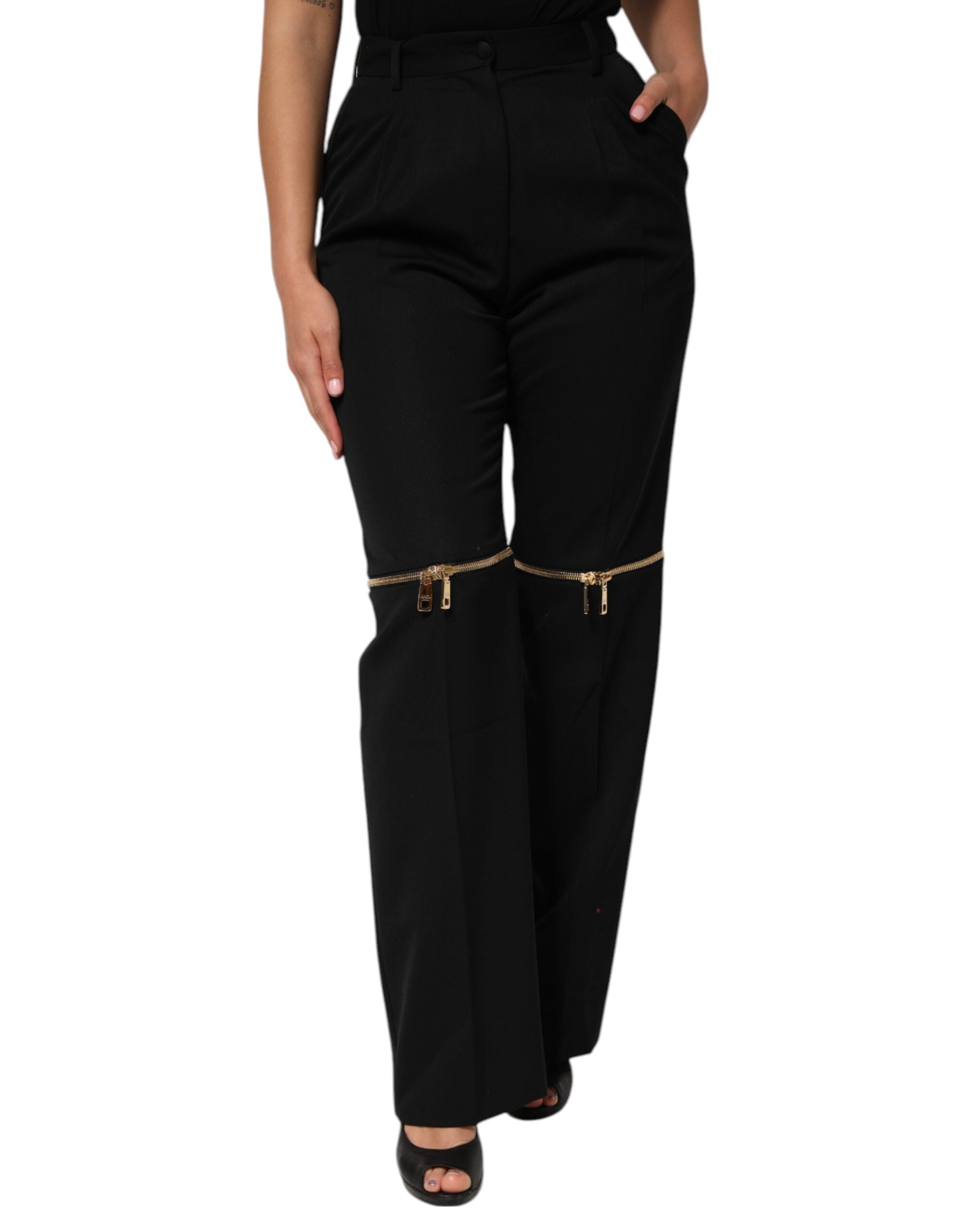 Virgin Wool Zip-Detailed Trousers — Black