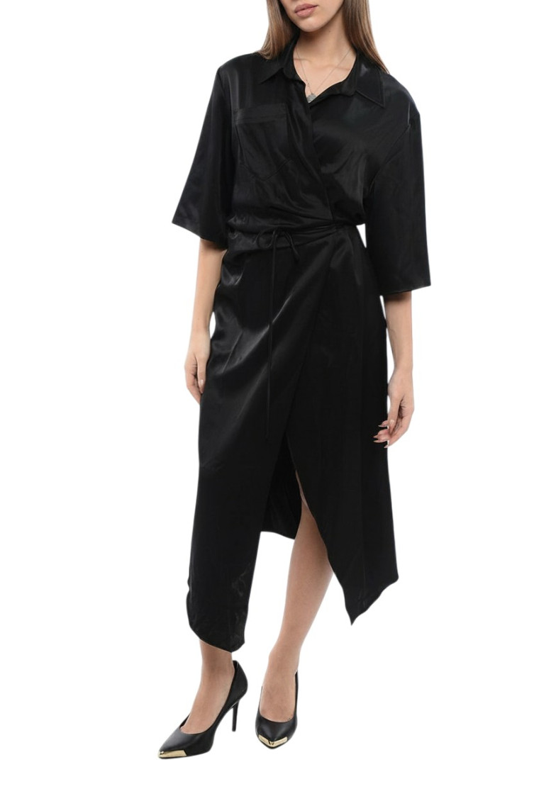 Black Shirt Collar Midi Dress