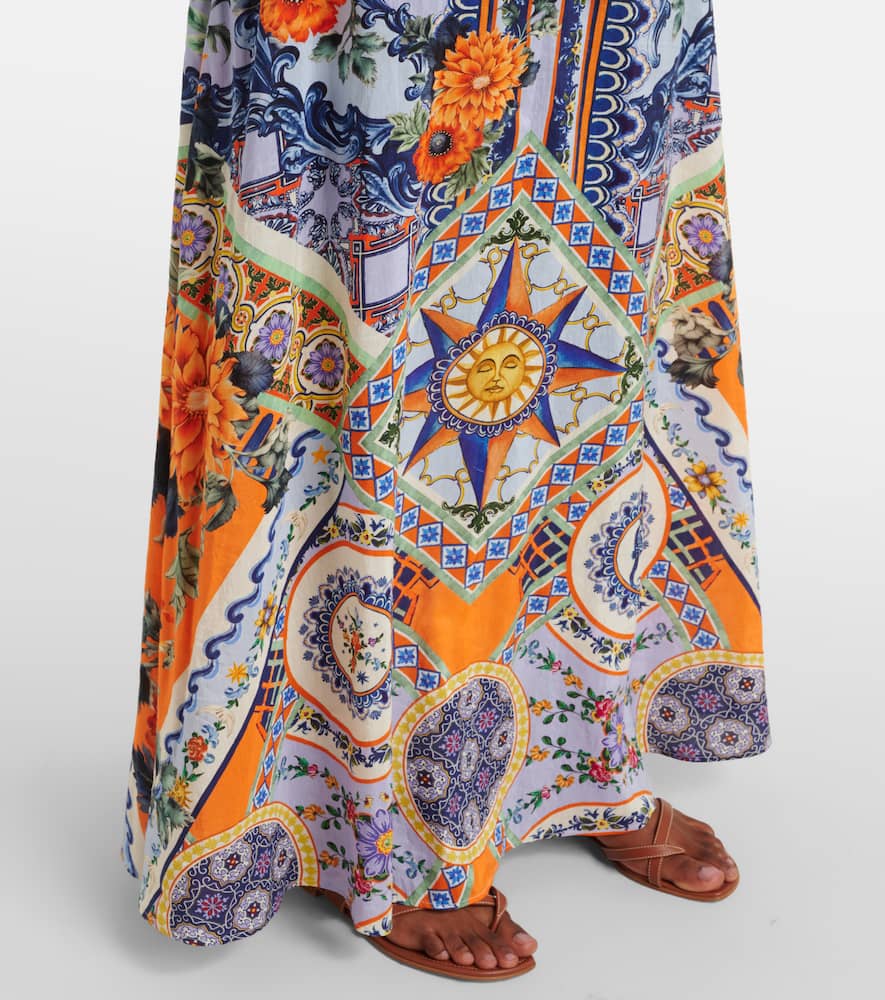 Printed linen and silk maxi dress