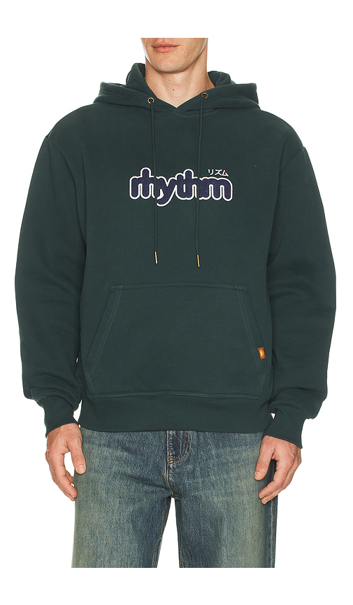 Rhythm Applique Fleece Hoodie in Green. L. Also in M, S, XL/1X