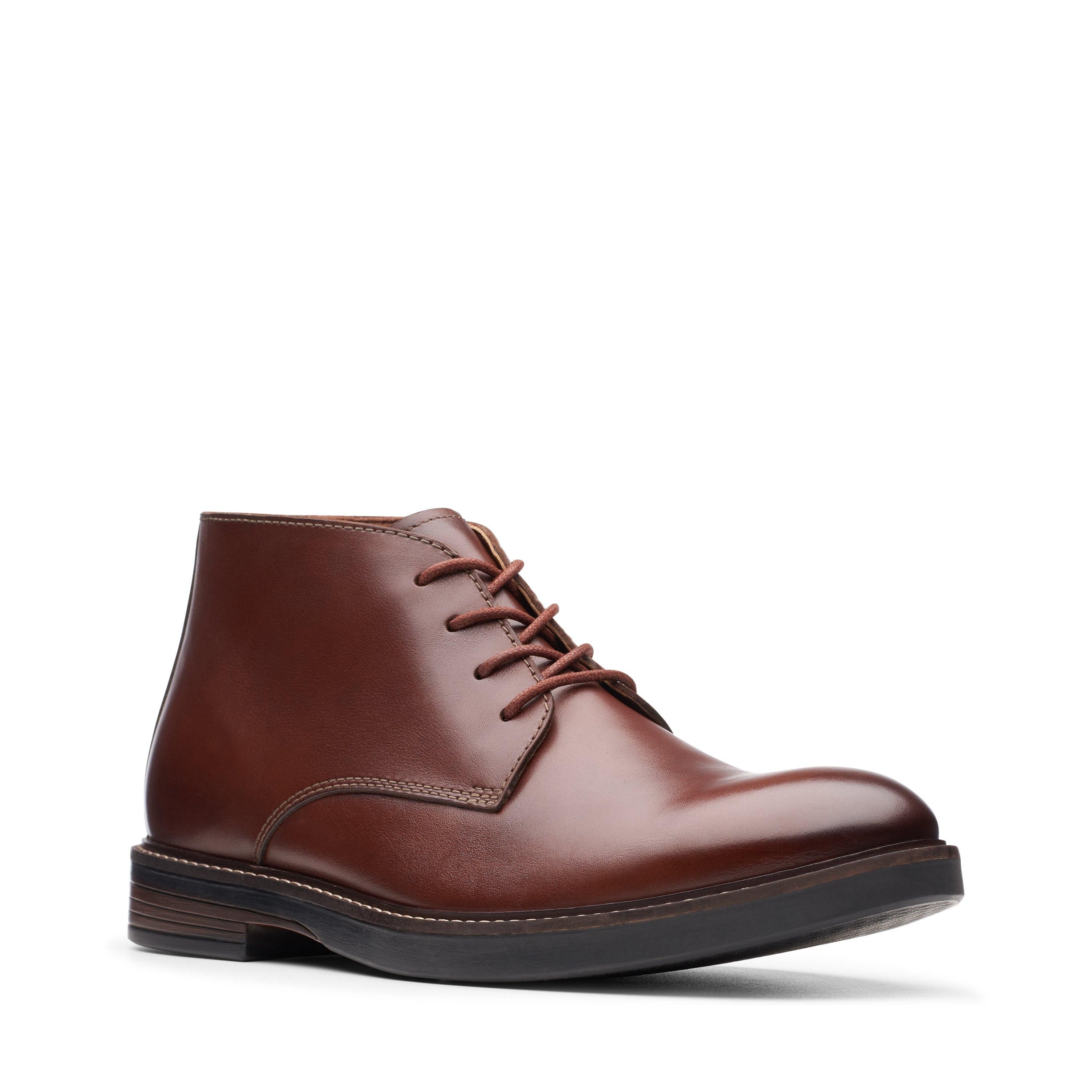 Clarks Paulson Mid Mahogany Leather Ankle Boots,chukka Boots,lace Up In Brown