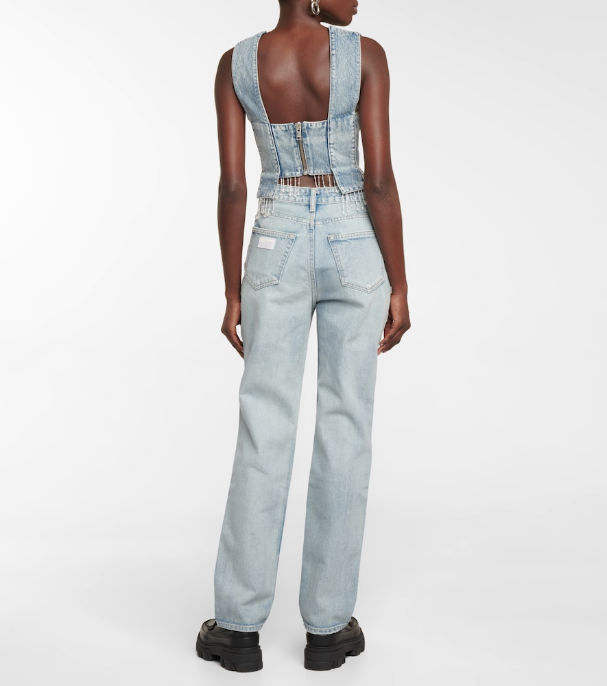Embellished denim crop top