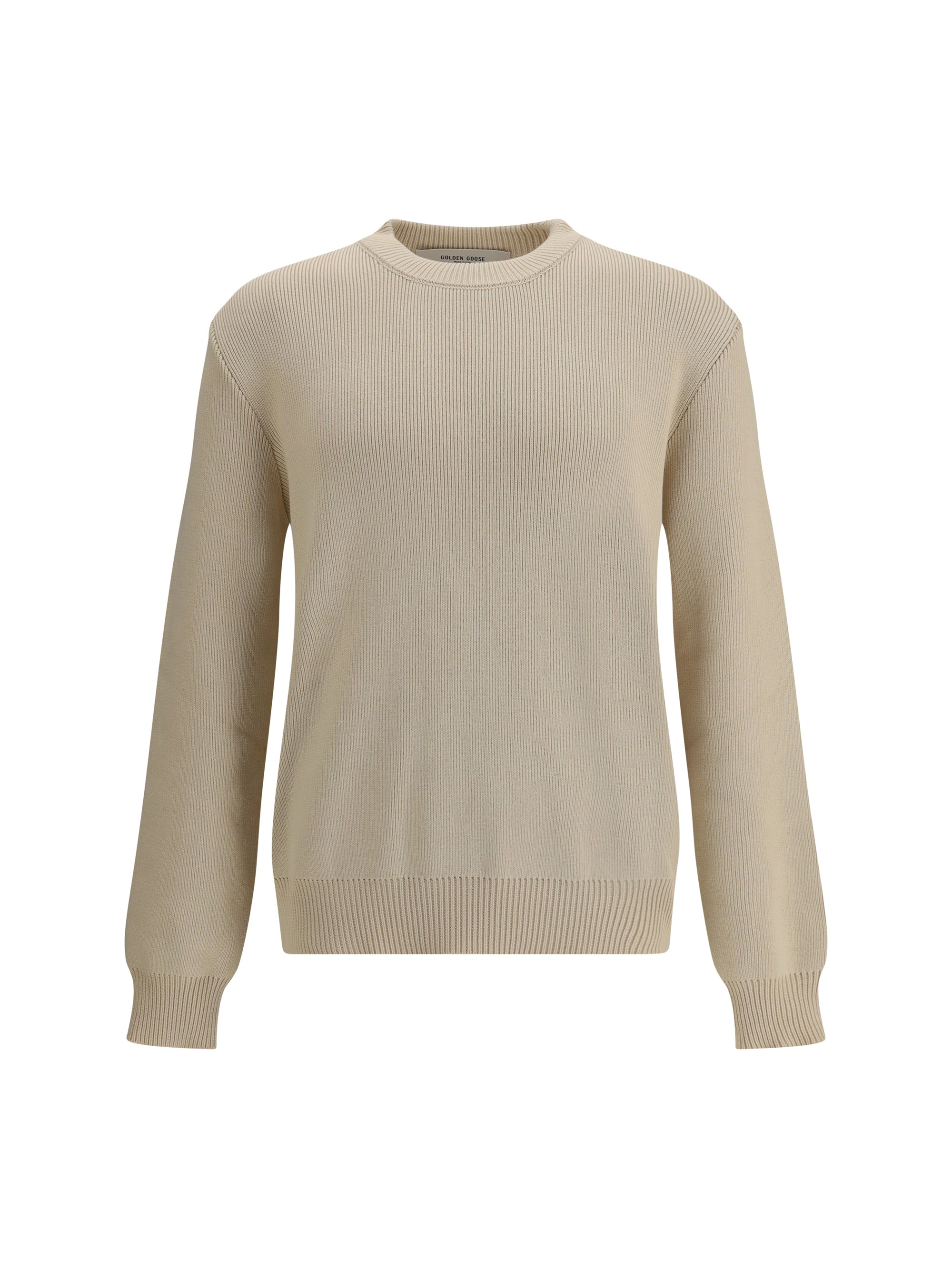 Ribbed-Knit Cotton Sweater — Beige