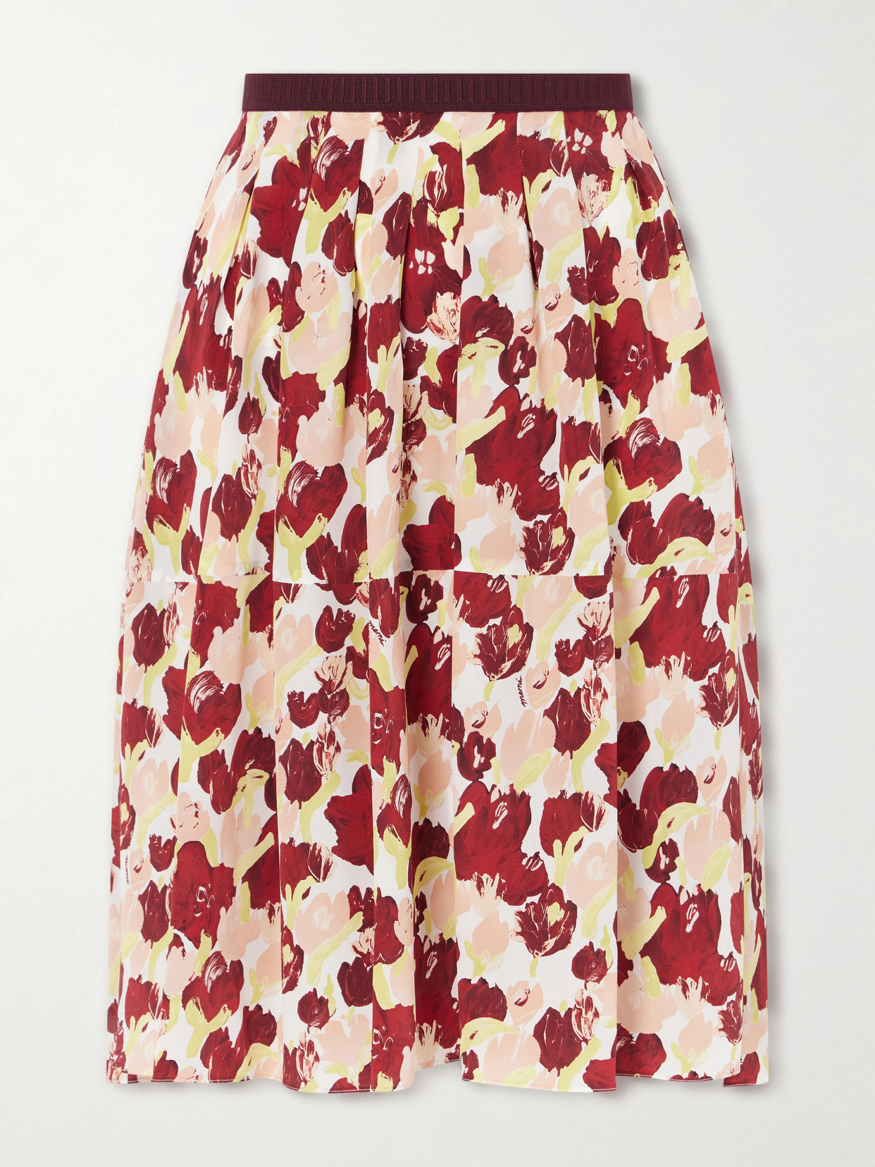 Pleated Printed Silk Crepe De Chine Midi Skirt - Multi