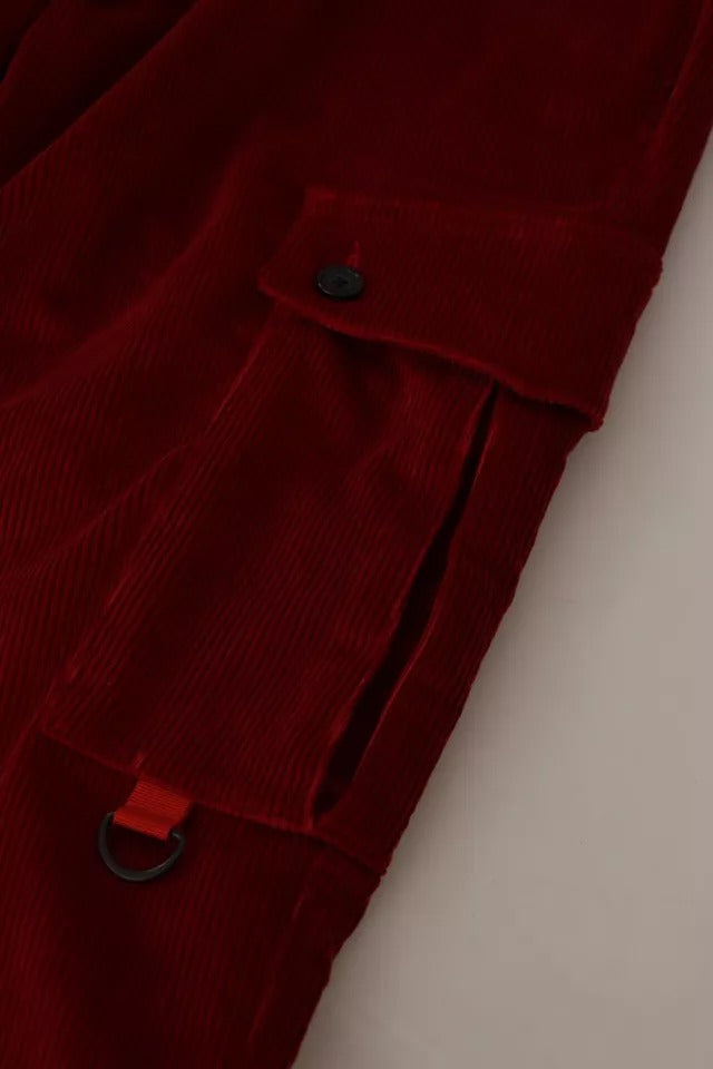 Cotton Corduroy Cargo Pants — Red