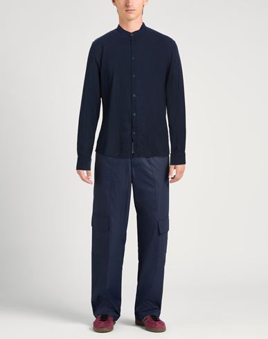 Natural Feeling Man Shirt Midnight blue Size 3XL Linen, Cotton