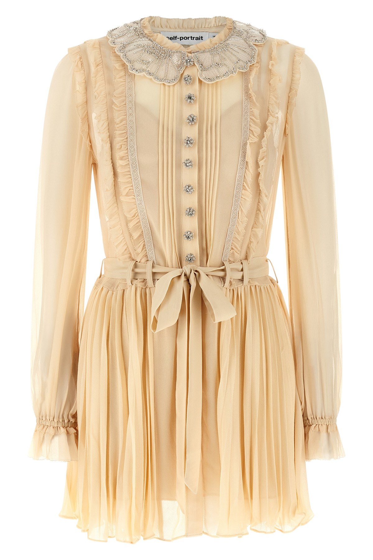 'Tan Pleated Georgette Mini' Dress