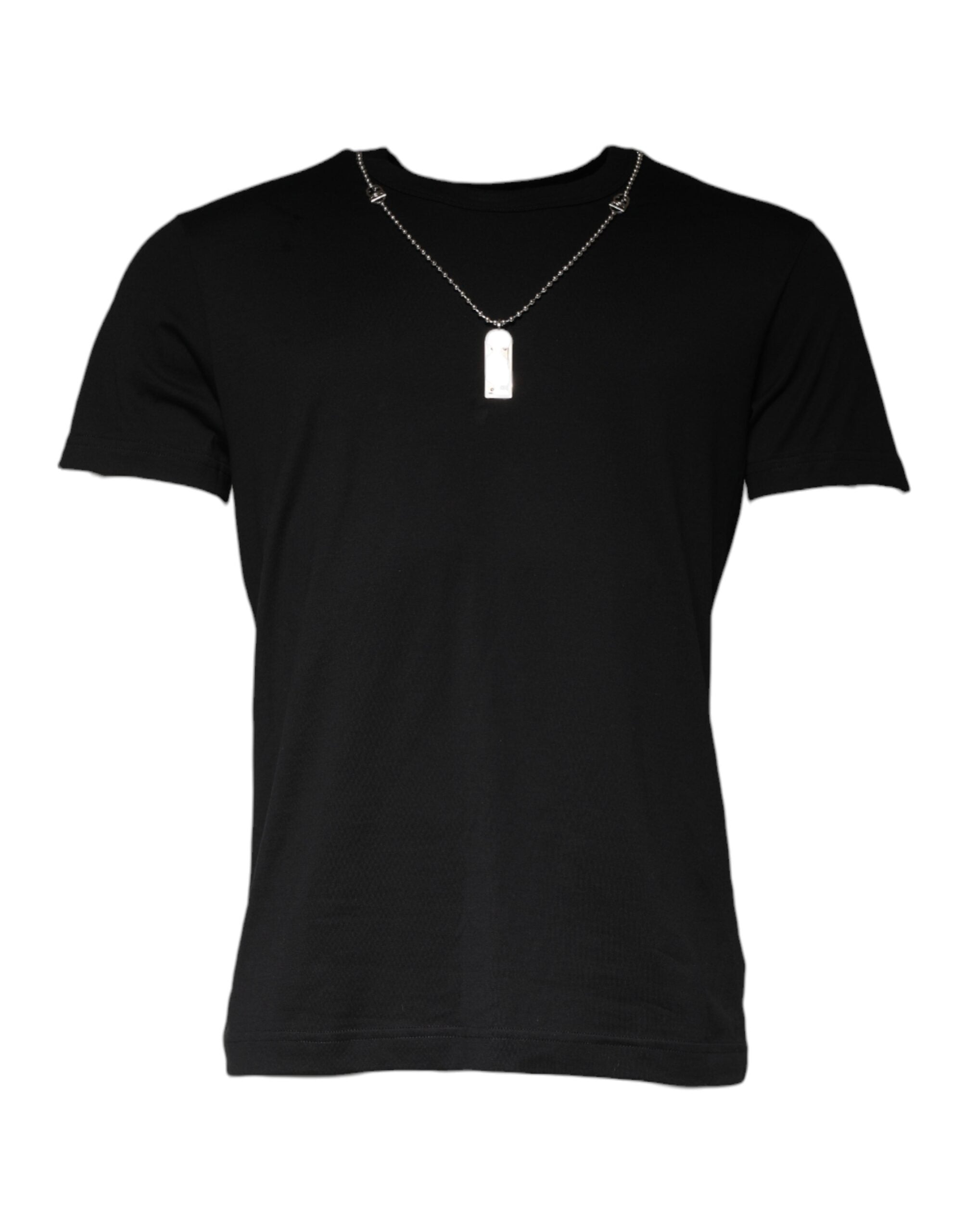 Necklace-Embellished Cotton T-Shirt — Black