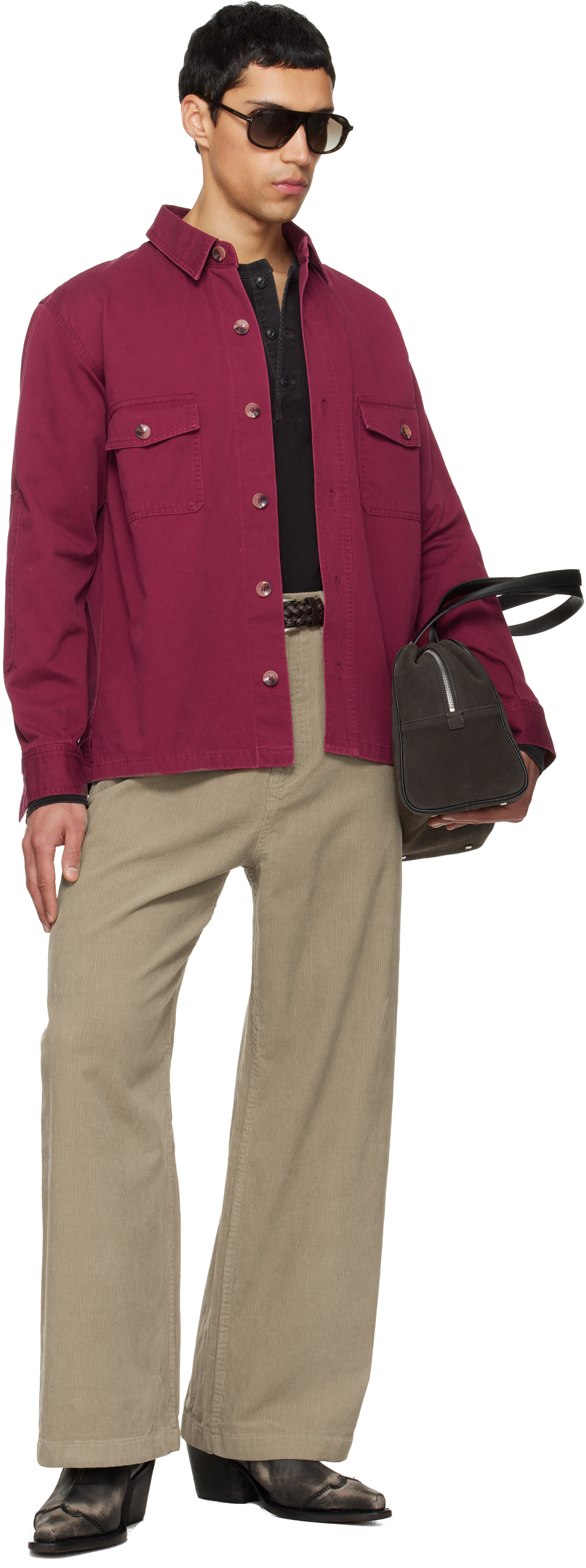 Red Washed Cotton Twill Overshirt