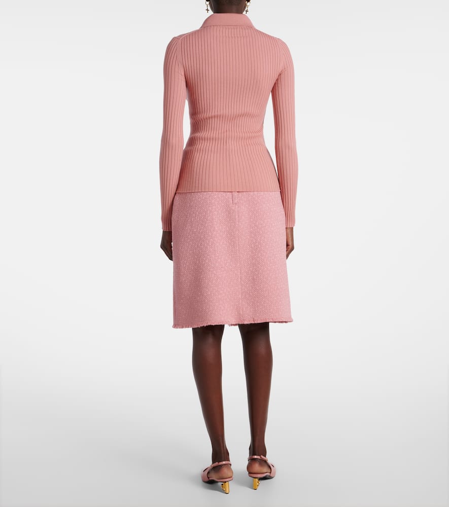 Ribbed-knit wool-blend polo sweater