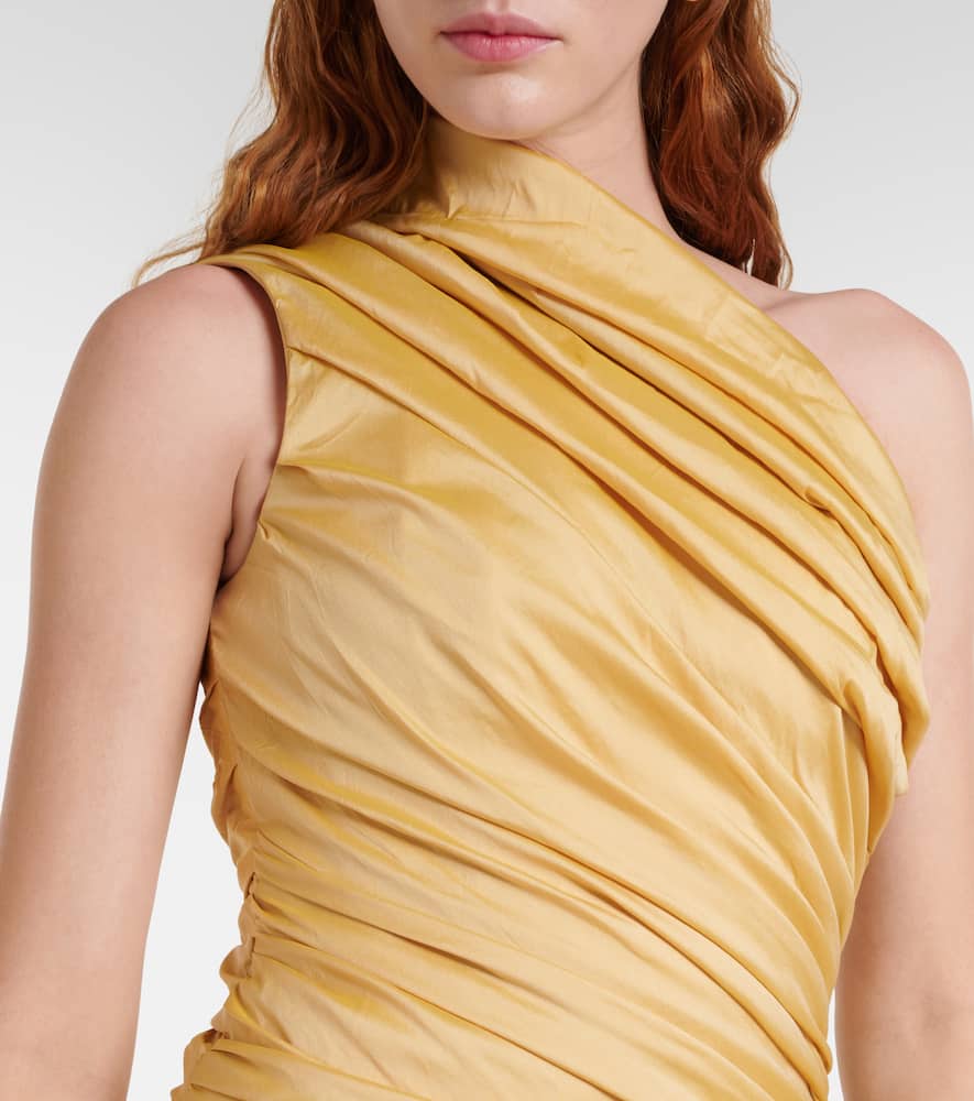 Draped one-shoulder taffeta gown