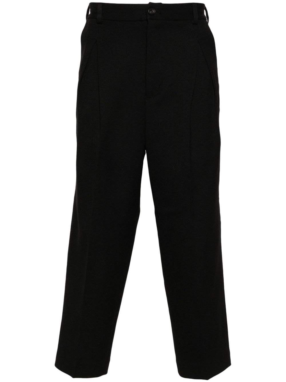 Button-fastening cotton tapered trousers - Black