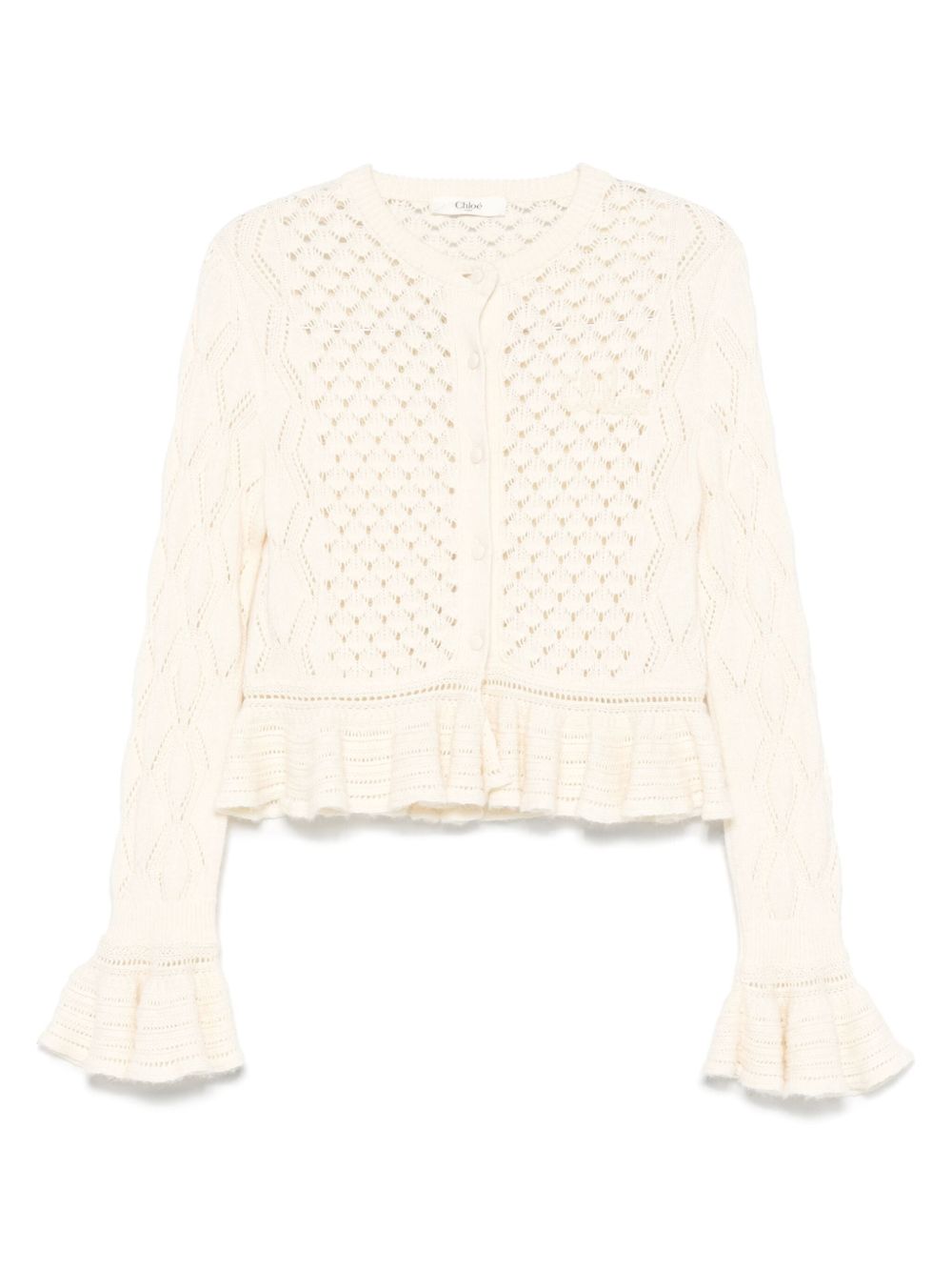Open-knit ruffled cardigan - Neutrals