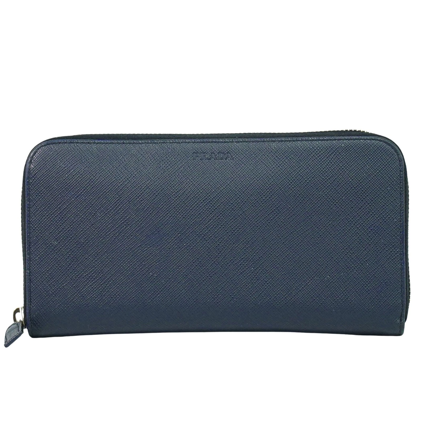 Prada Saffiano Leather Navy Leather Wallets Accessory Pre-Owned
