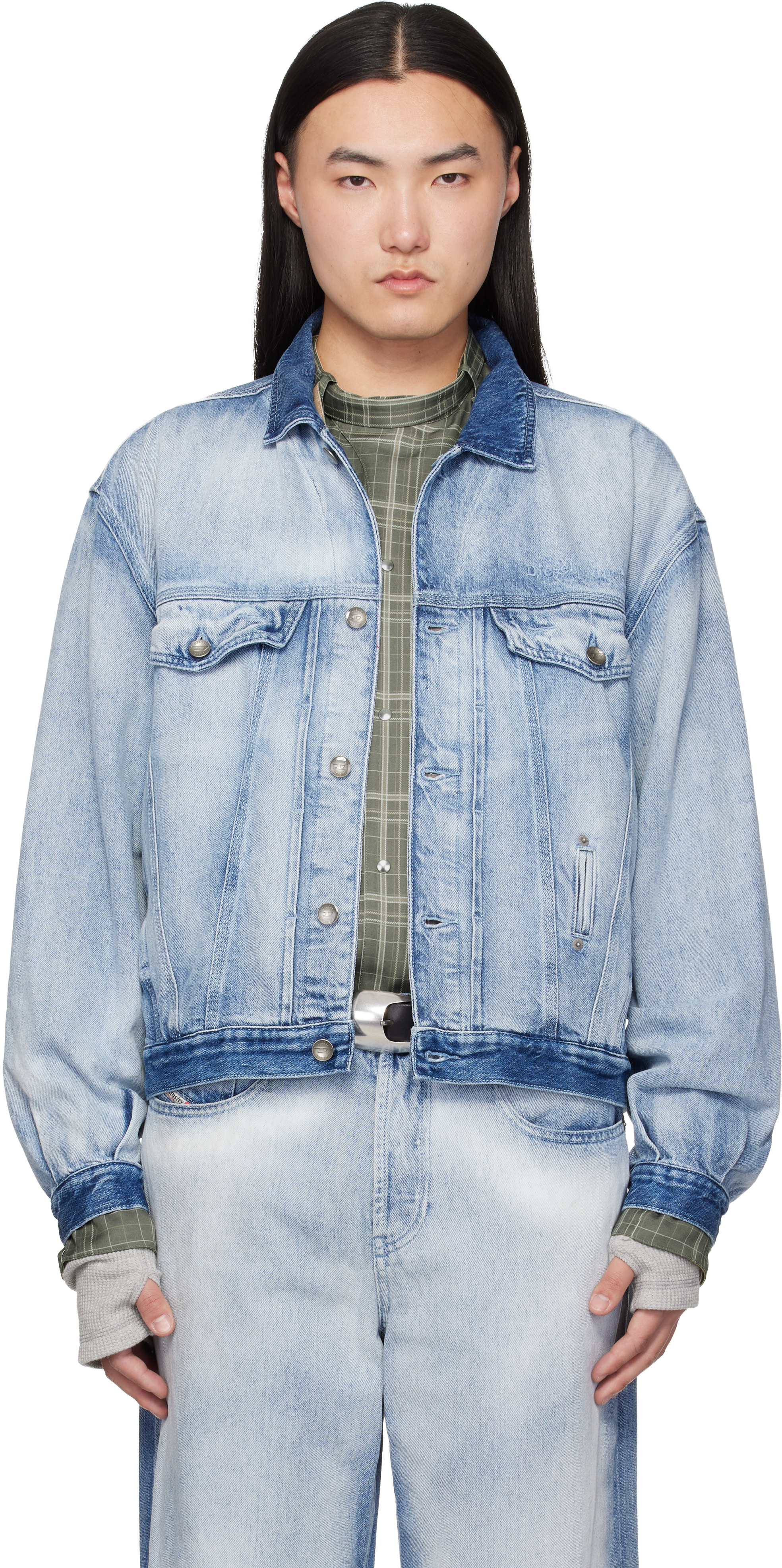 Blue Medium-Light Skeleton Denim Trucker Jacket