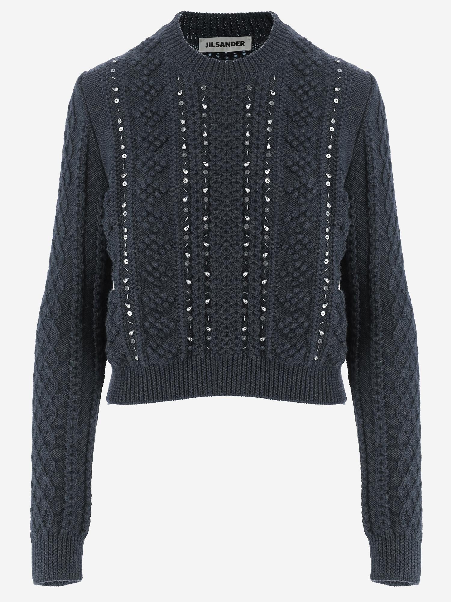 Sequin-Embellished Virgin Wool Sweater — Navy