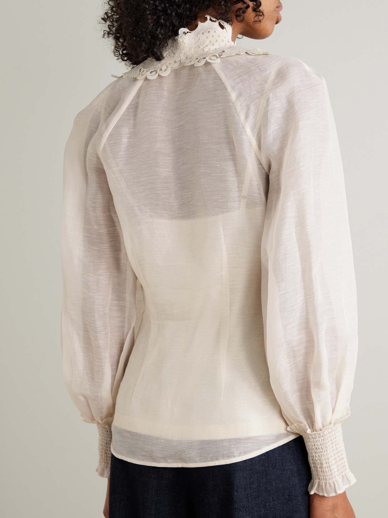 Rebellion Lace-trimmed Gathered Linen And Silk-blend Gauze Blouse - Cream