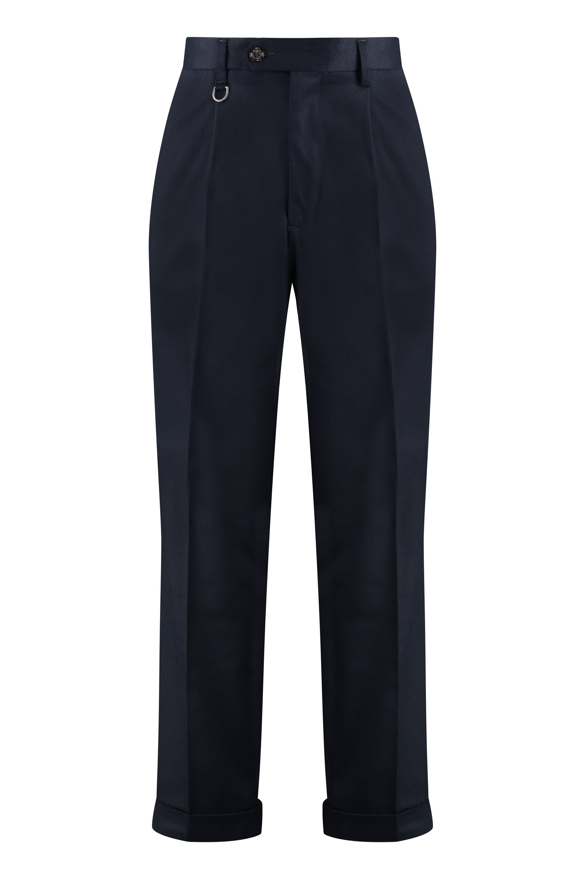 Cotton-Blend Roll-Up Trousers — Blue