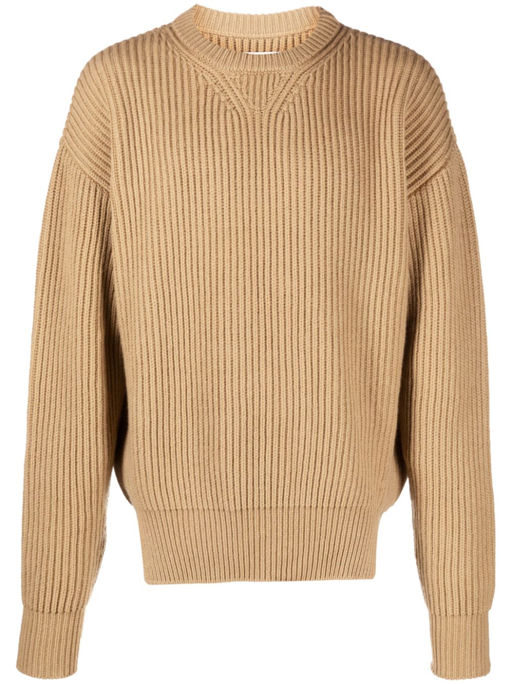 Crew-neck ribbed-knit jumper - Brown