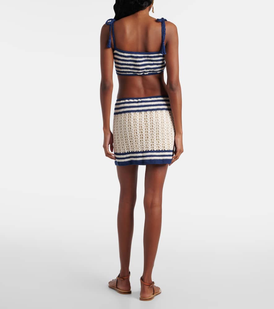 Coastal striped crochet cotton crop top