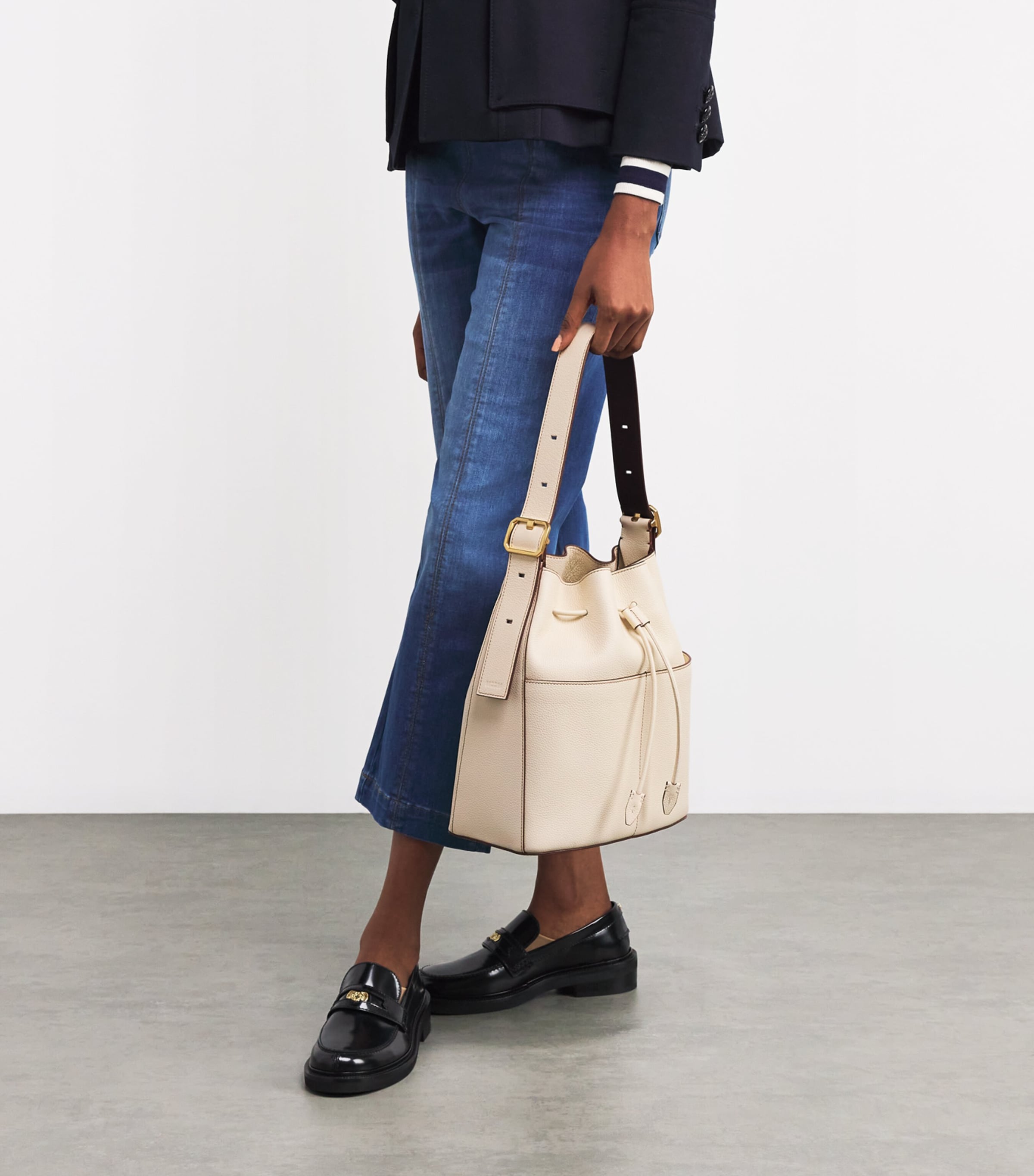 Leather Drawstring Bucket Bag