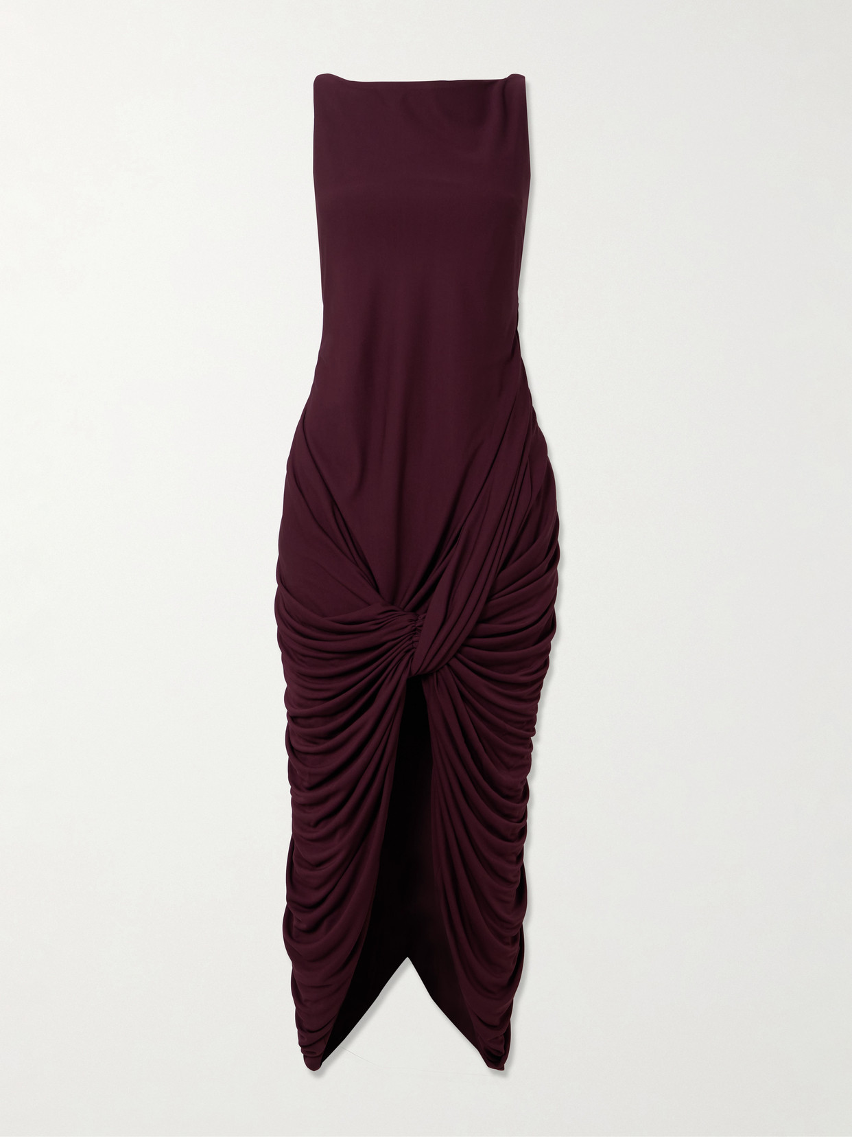 Twisted Gathered Jersey Midi Dress - Burgundy