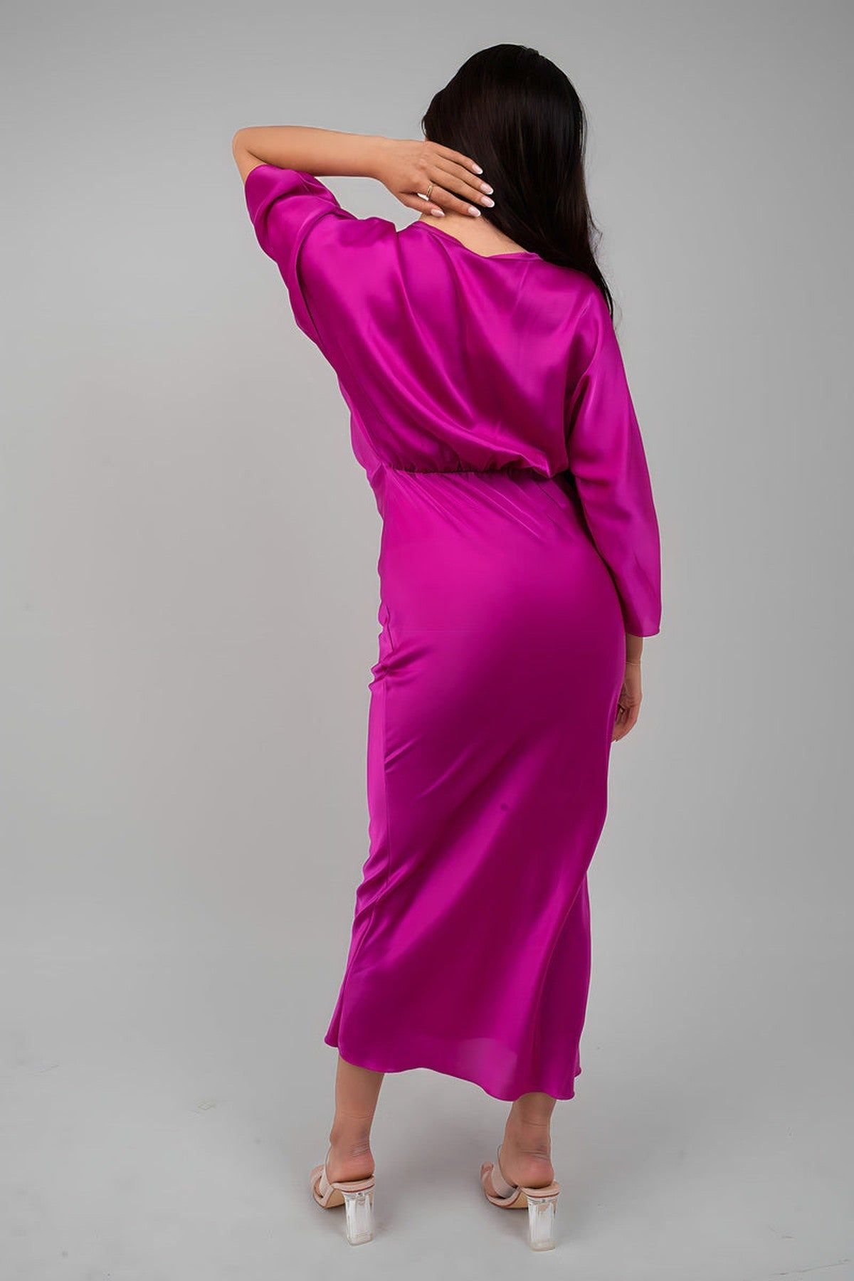 Ikrush Kylie V-Neck Twist Front Midi Dress In Magenta