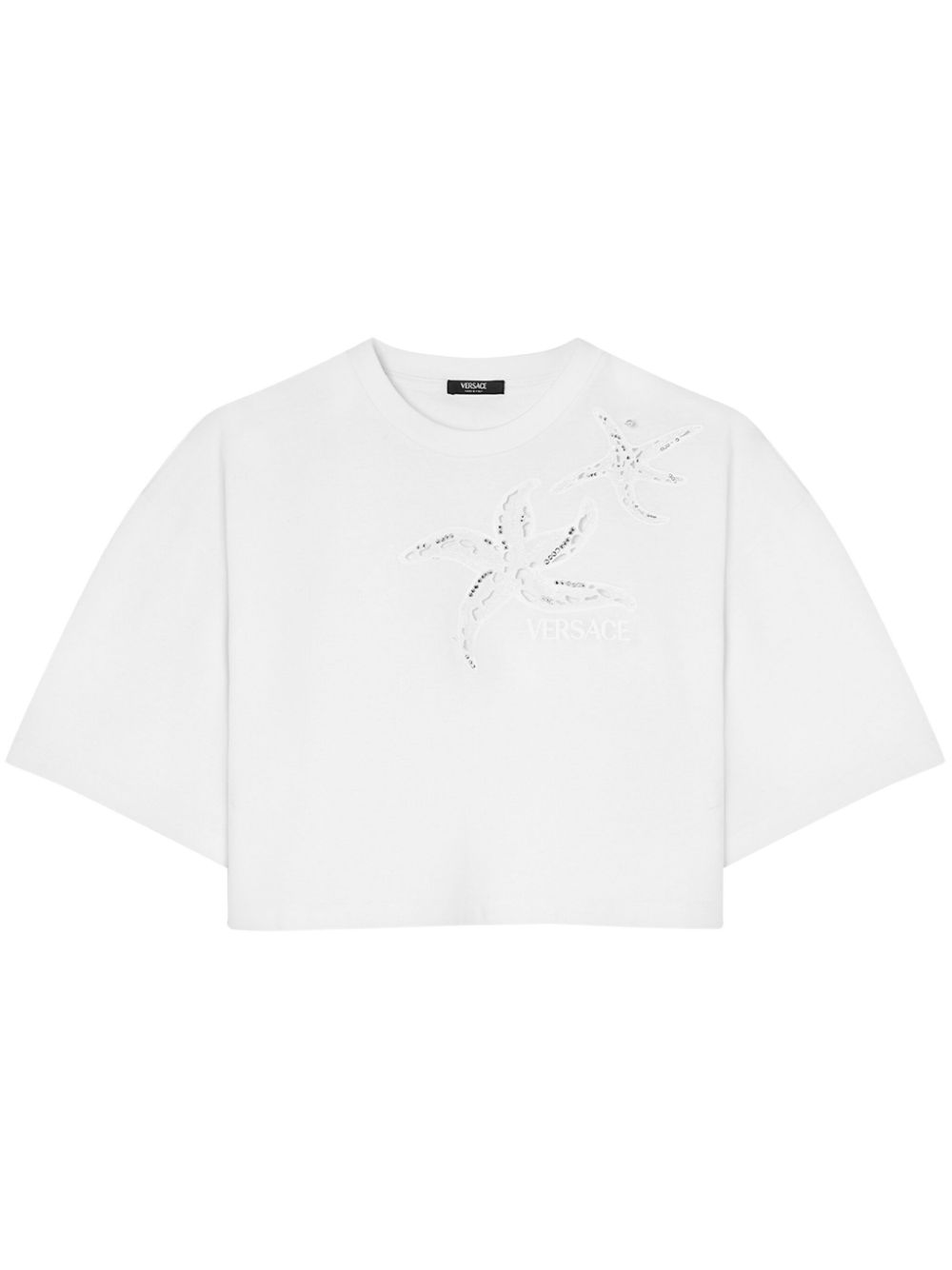 Starfish-embroidered cropped T-shirt - White