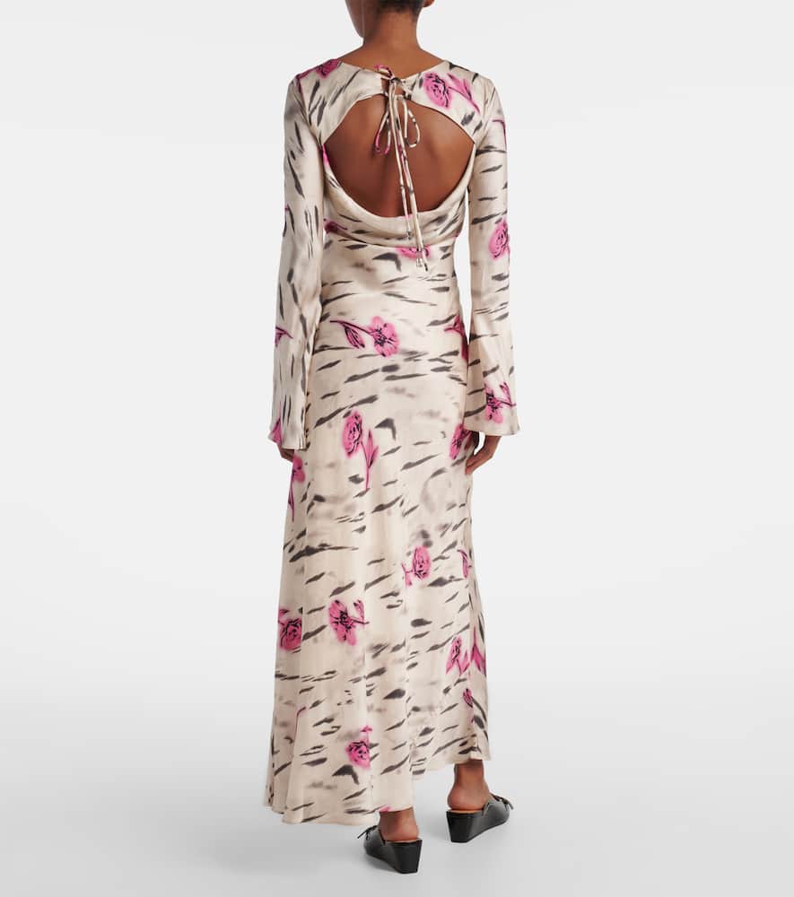 Floral open-back satin maxi dress