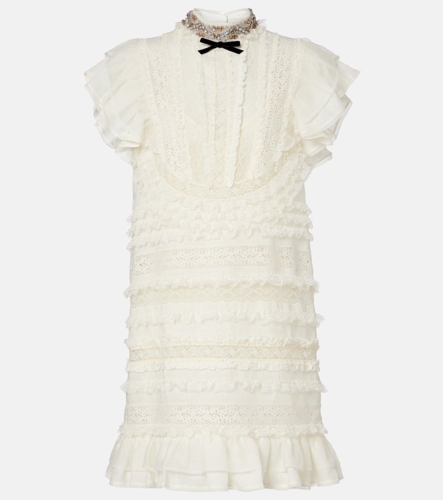 Ruffled lace and linen minidress