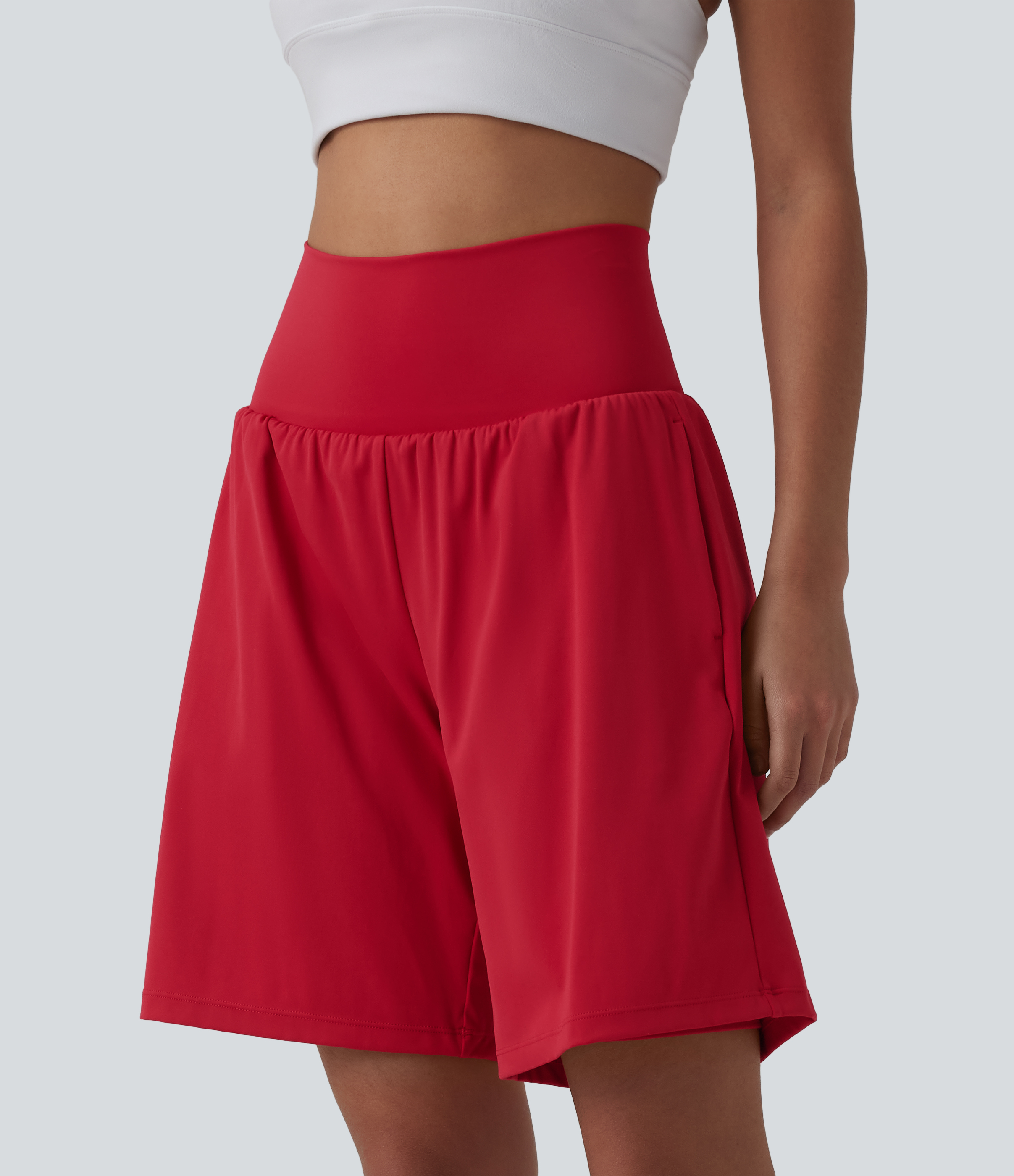 "SoftlyZero™ Airy Super High Waisted 2-in-1 Cool Touch Yoga Shorts 9"" with Pockets Gym Short - Salsa
