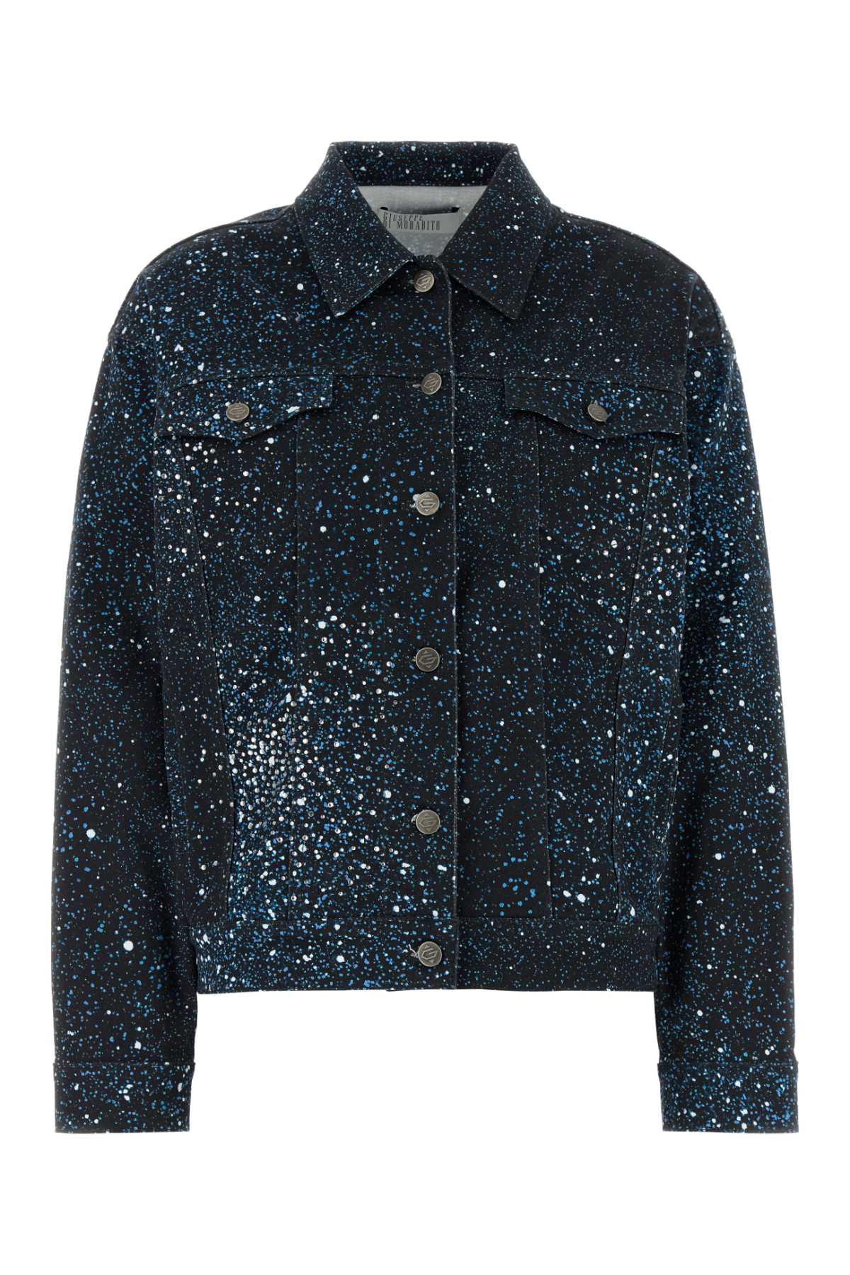 Speckled Stretch Denim Jacket — Navy
