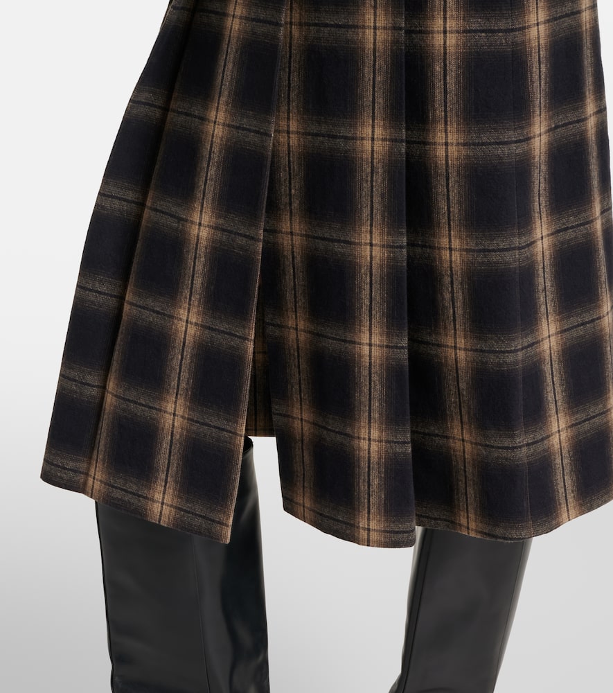 Plaid pleated cotton midi skirt