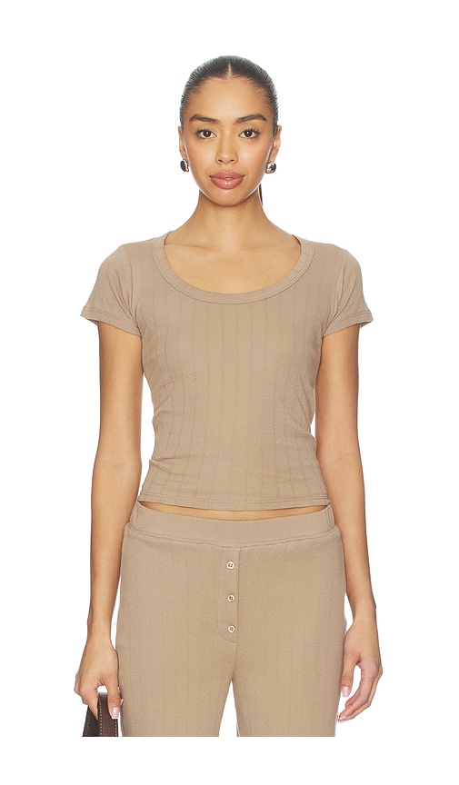 VIR VITA Pointelle Scoop Tee in Baby Blue. M. Also in S