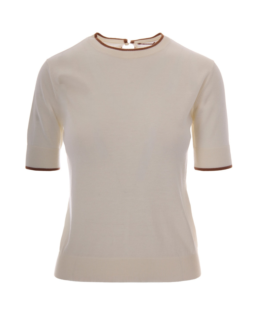 Off White Solid Crew Neck Sweater