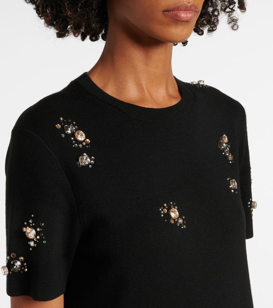 Embellished wool-blend midi dress