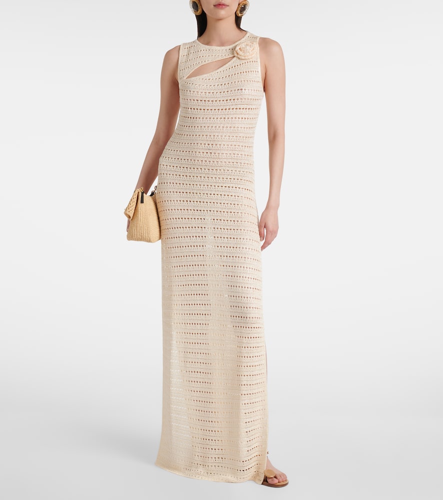Floral-appliqué crochet maxi dress