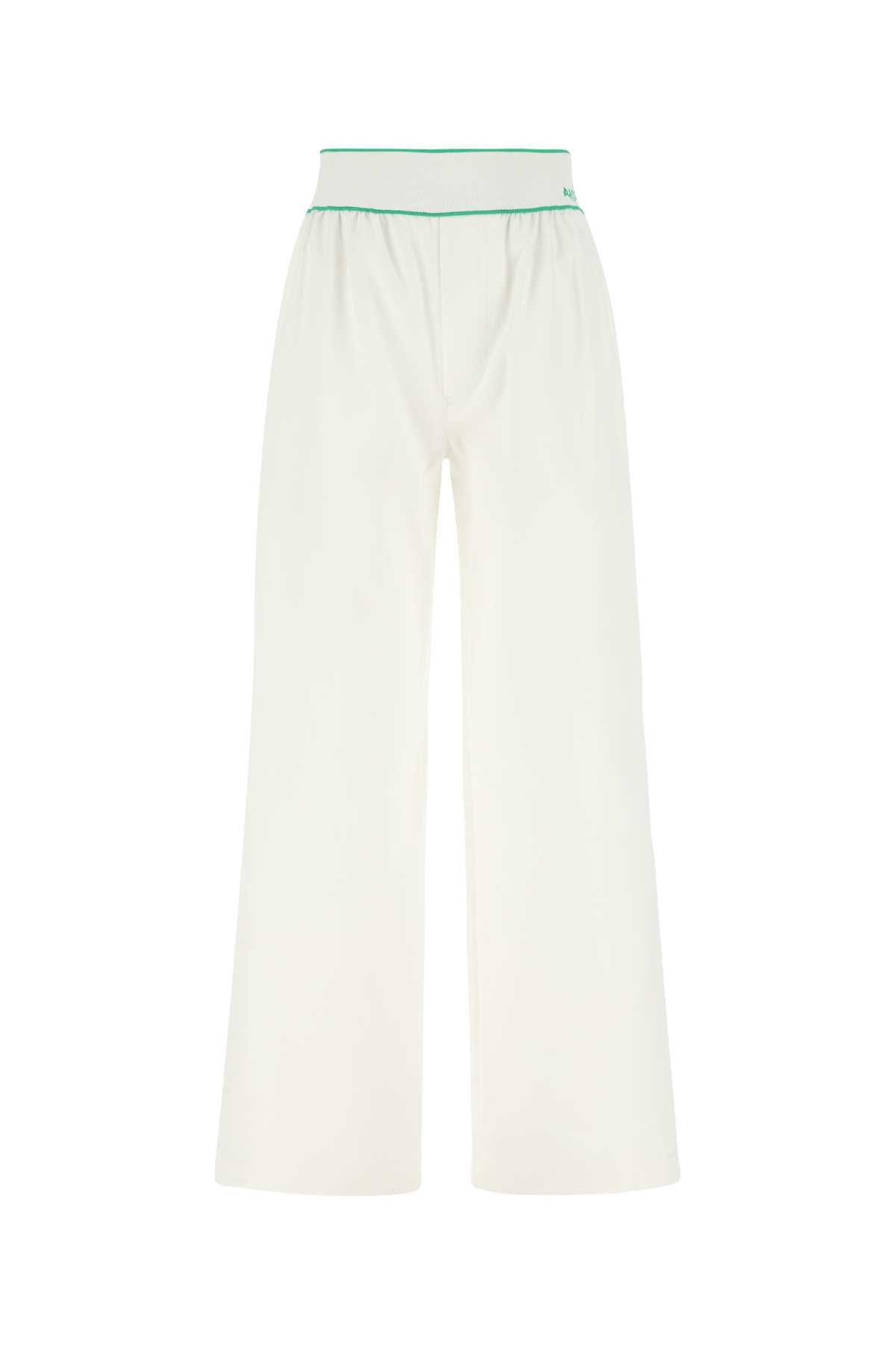 Womans White And Green Cotton Wide Leg Pants
