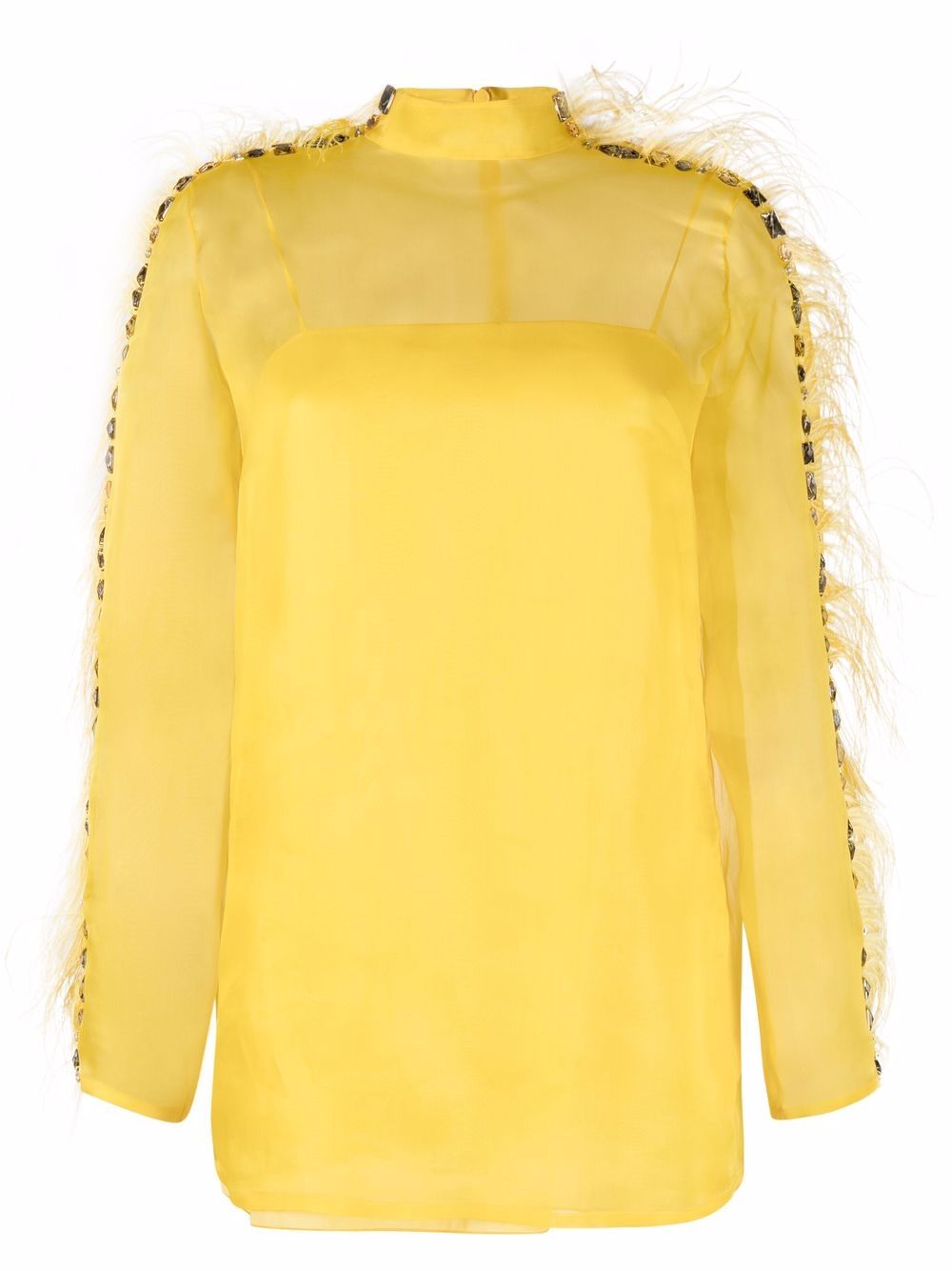 Feather-trim silk blouse - Yellow