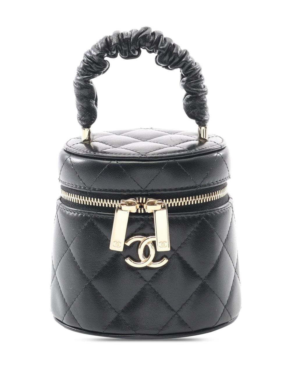 2021 Mini Quilted Lambskin Ruched Handle Case vanity bag - Black