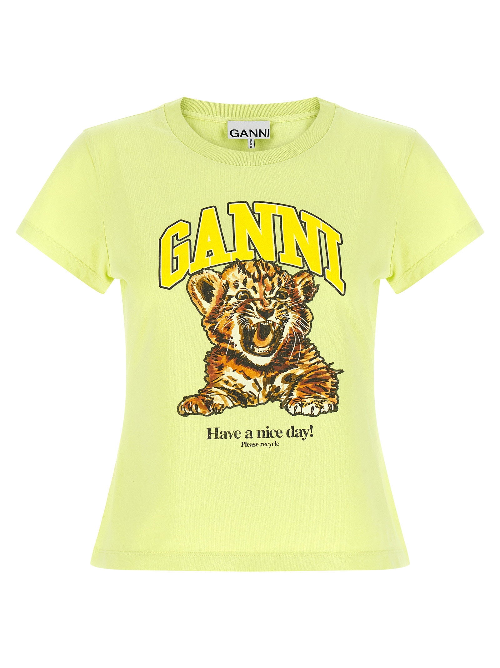 Tiger-Print Cotton T-Shirt — Yellow