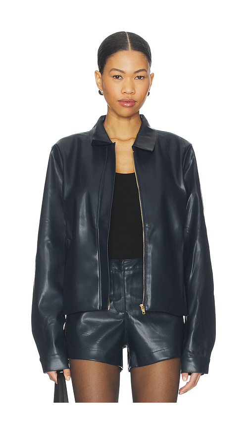 SNDYS Faux Benny Faux Leather Jacket in Navy. L. Also in XXS, XS, S, M