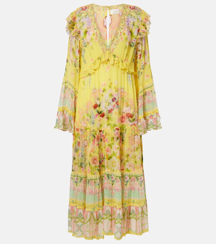 Printed ruffled silk chiffon midi dress