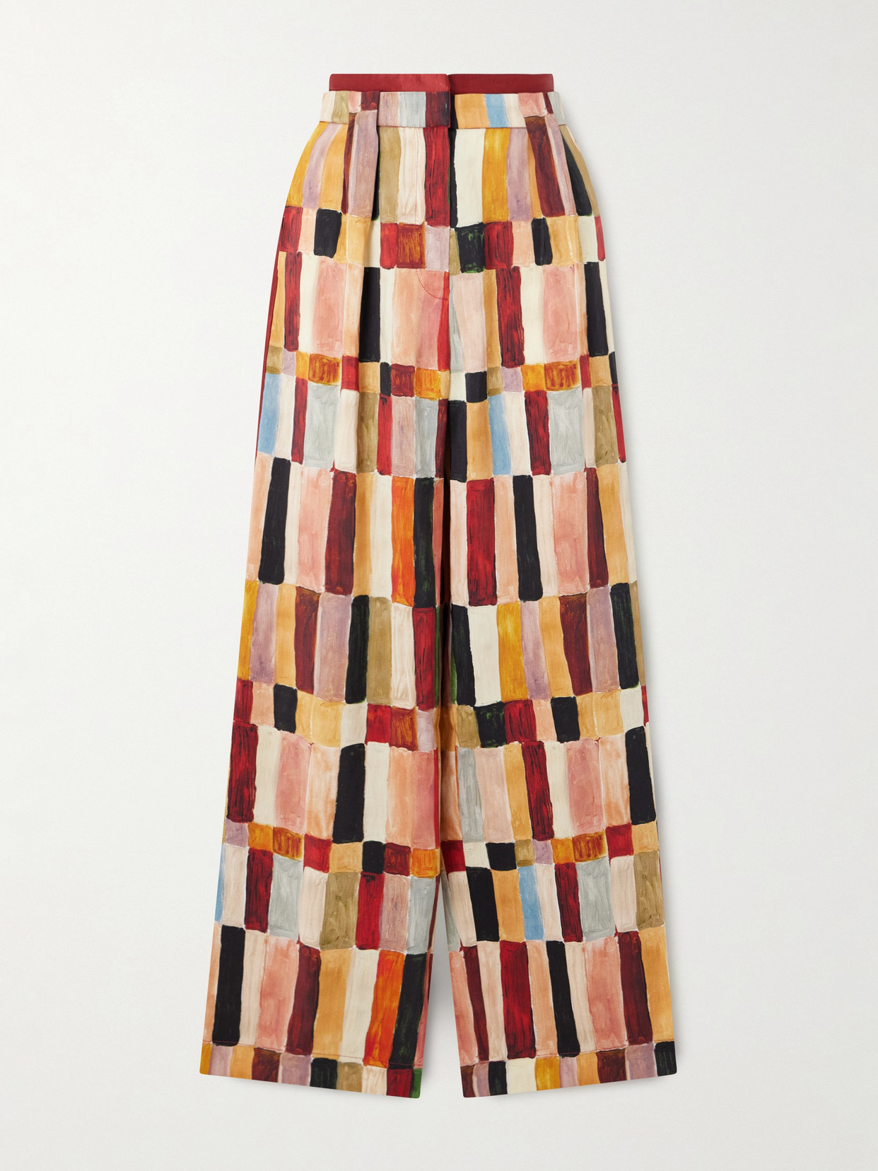 Majorelle Printed Linen And Silk-blend Wide-leg Pants - Red