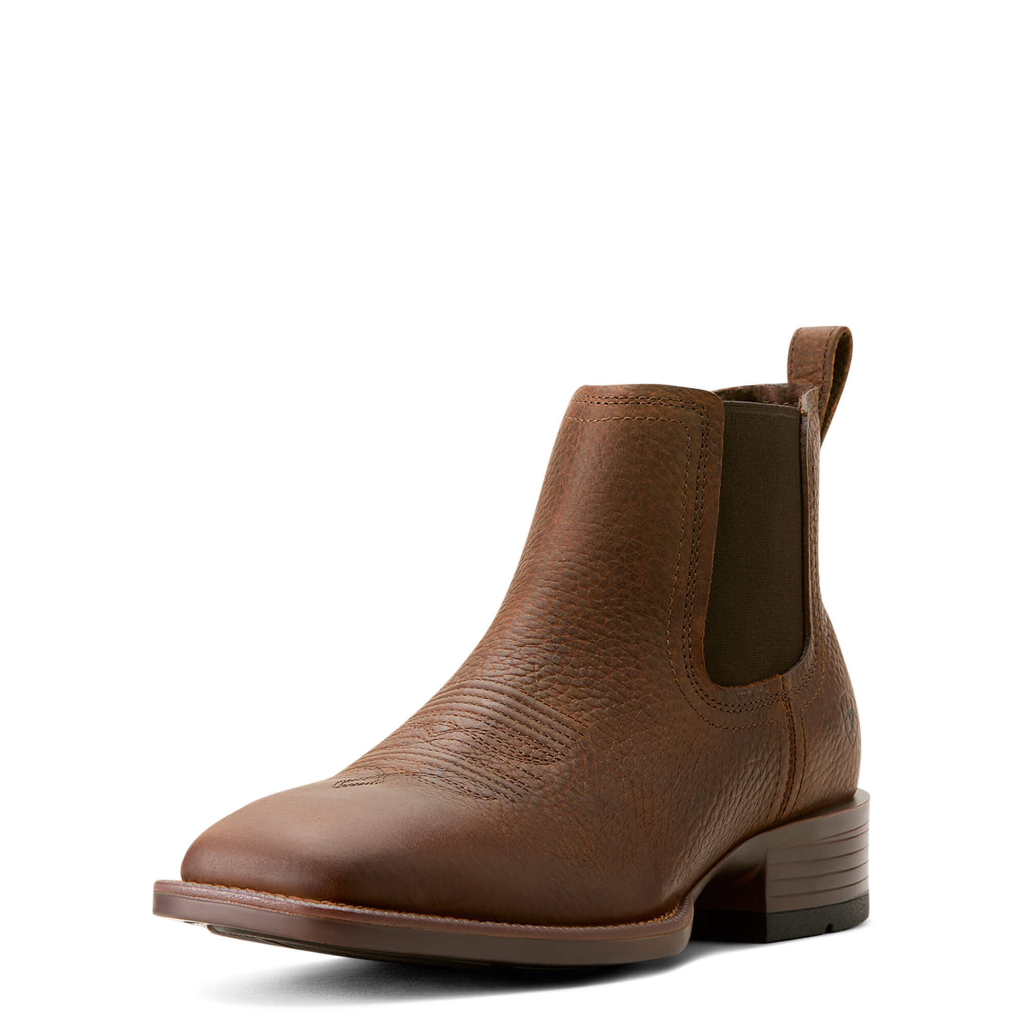 Men's Booker Chelsea Wide Square Toe Western Boots in Brown Oiled Rowdy Leather, D Medium Width, Size 7, by