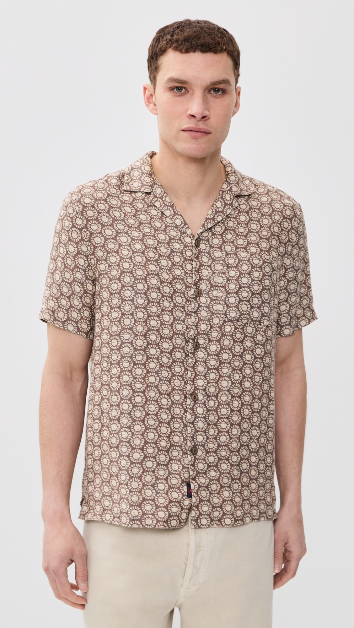 Short Sleeve Palma Linen Camp Shirt Shore Sun Woodblock