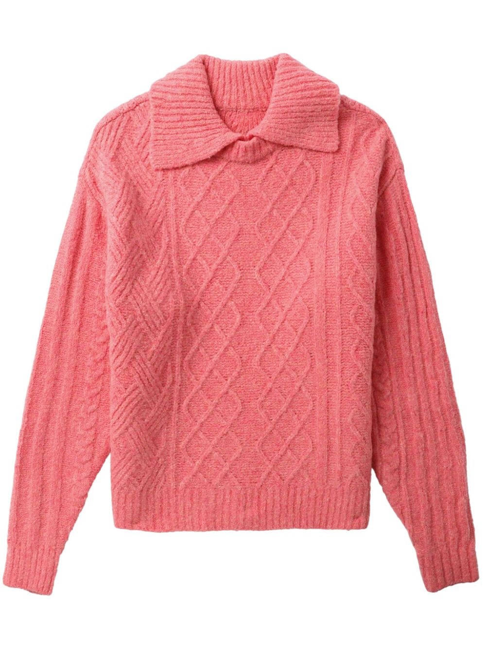 Cable-knit polo jumper - Pink