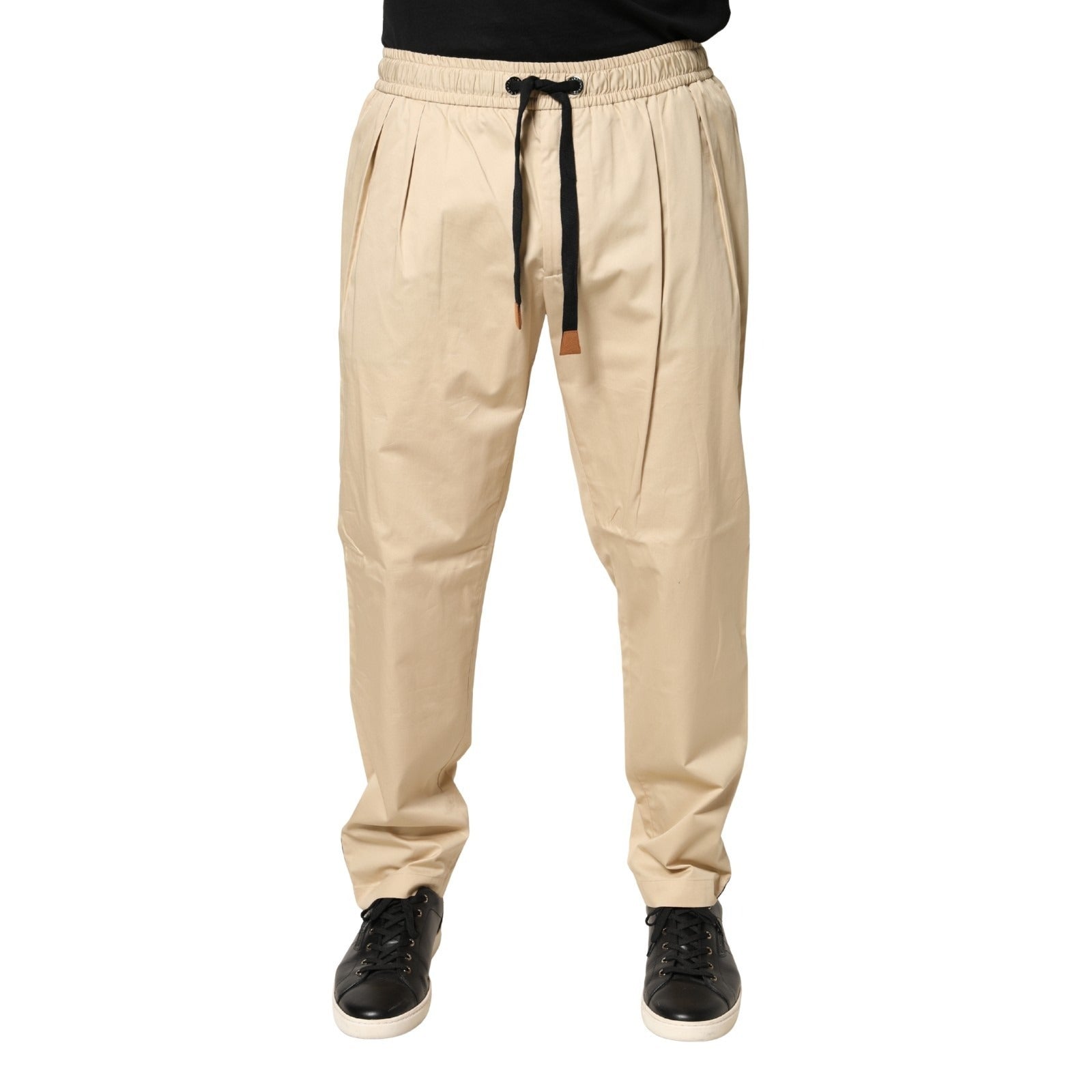 Cotton-Blend Drawstring Joggers — Beige