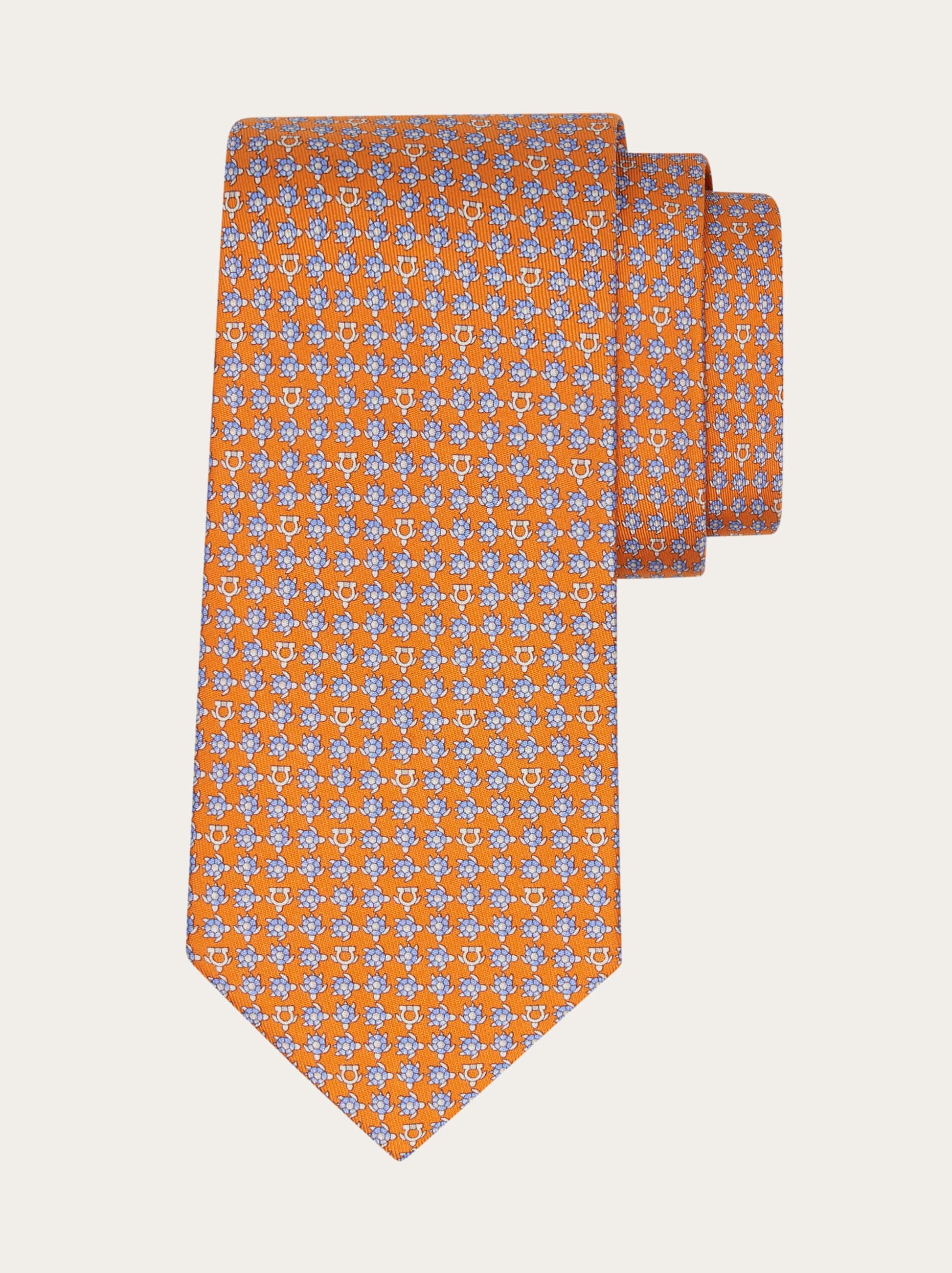 Men Turtles print silk tie Orange