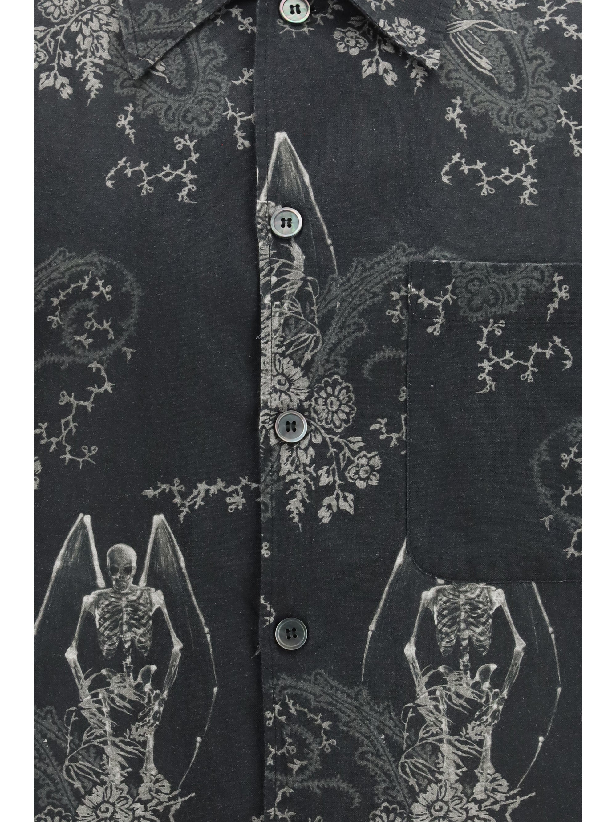 Death Paisley Printed Cotton Shirt — Black